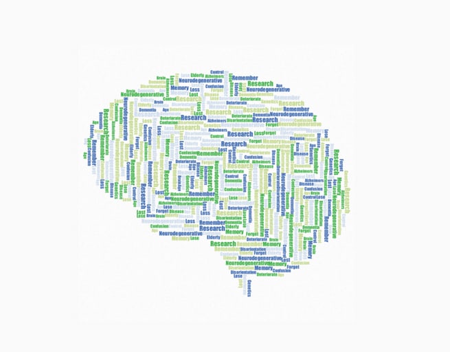 word cloud in shape of brain