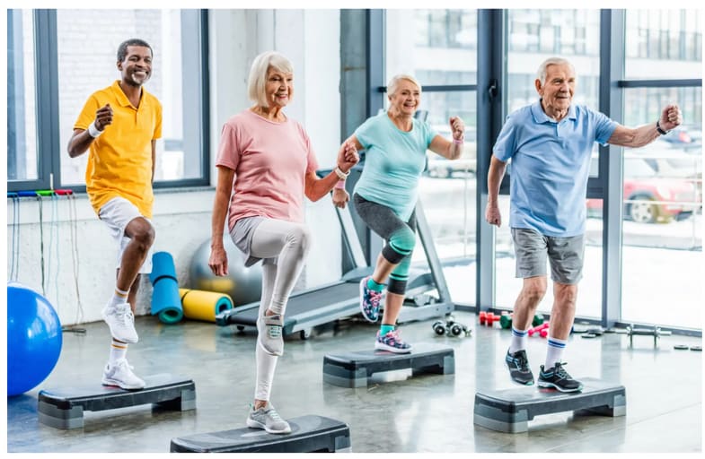 seniors enjoying exercise class